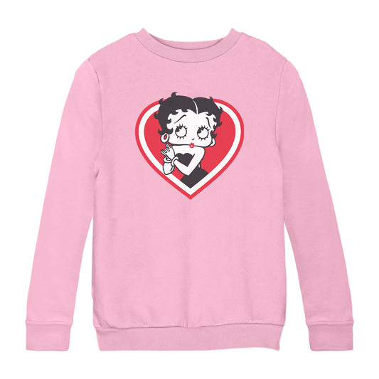 Betty Boop Red and White Heart Cute Hands Kids Sweatshirt