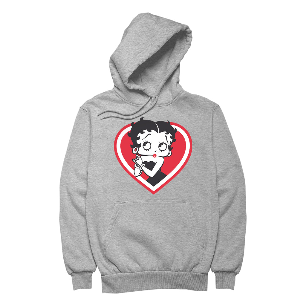Betty Boop Red and White Heart Cute Hands Women's Hooded Sweatshirt