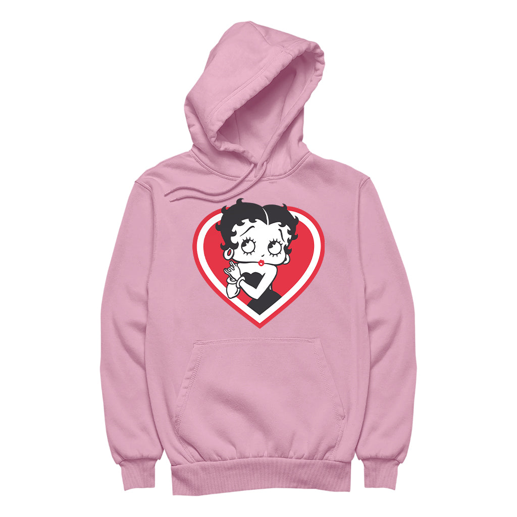 Betty Boop Red and White Heart Cute Hands Women's Hooded Sweatshirt