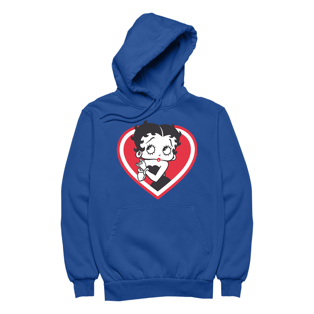 Betty Boop Red and White Heart Cute Hands Women's Hooded Sweatshirt