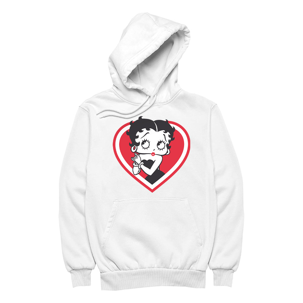 Betty Boop Red and White Heart Cute Hands Women's Hooded Sweatshirt