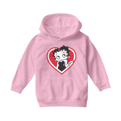Betty Boop White and Red Heart Cute Thinking Pose Kids Hooded Sweatshirt