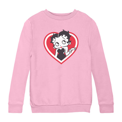 Betty Boop White and Red Heart Cute Thinking Pose Kids Sweatshirt