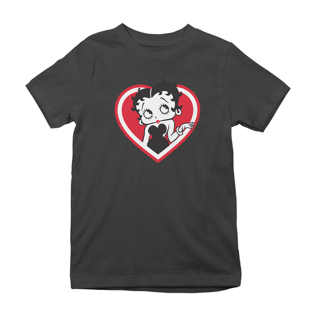 Betty Boop White and Red Heart Cute Thinking Pose Kids T-Shirt