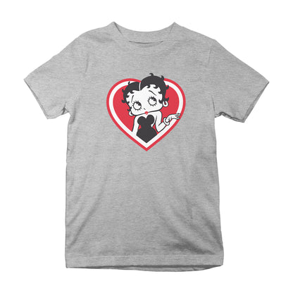 Betty Boop White and Red Heart Cute Thinking Pose Kids T-Shirt
