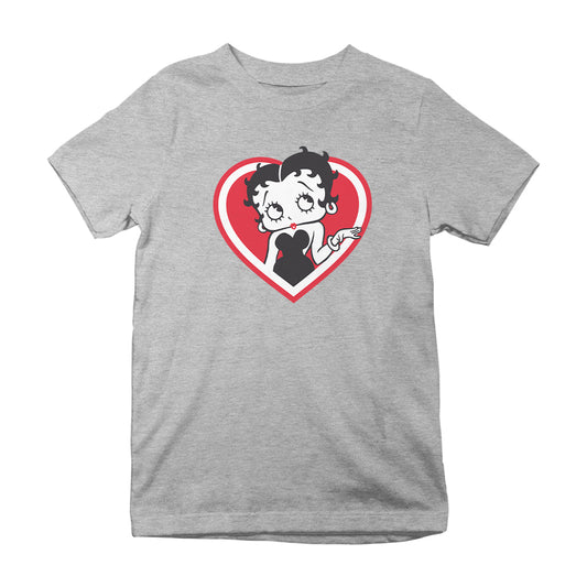 Betty Boop White and Red Heart Cute Thinking Pose Kids T-Shirt