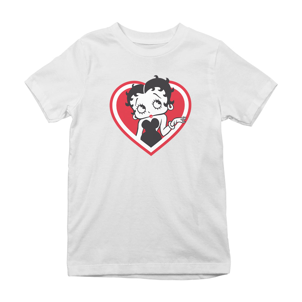 Betty Boop White and Red Heart Cute Thinking Pose Kids T-Shirt