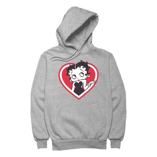 Betty Boop White and Red Heart Cute Thinking Pose Men's Hooded Sweatshirt