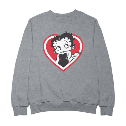Betty Boop White and Red Heart Cute Thinking Pose Men's Sweatshirt