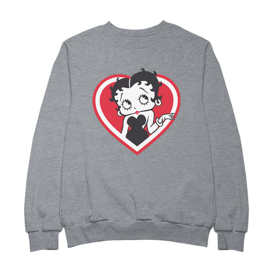 Betty Boop White and Red Heart Cute Thinking Pose Men's Sweatshirt