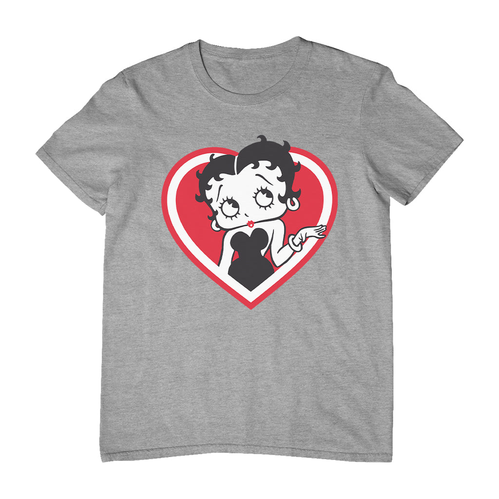 Betty Boop White and Red Heart Cute Thinking Pose Men's T-Shirt