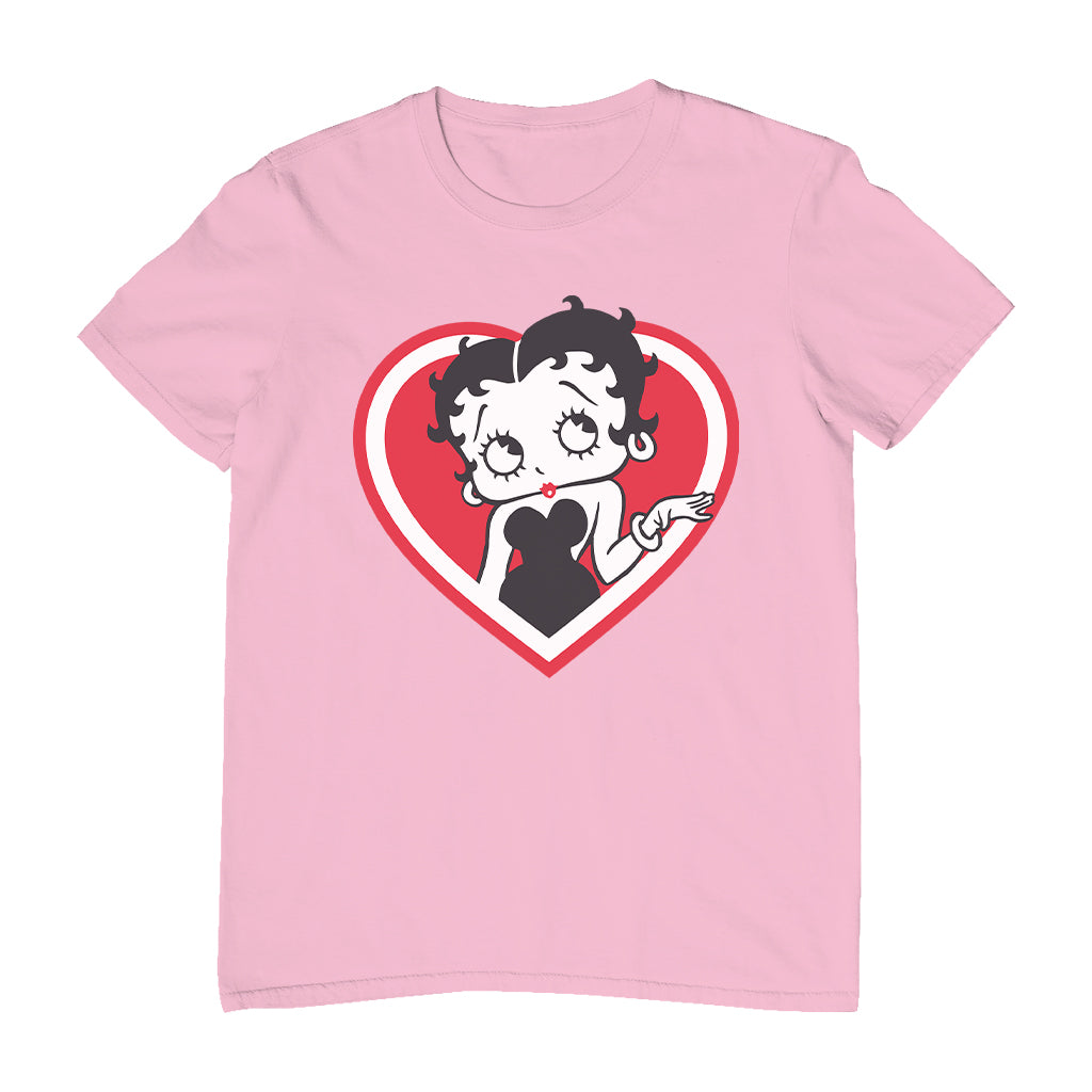 Betty Boop White and Red Heart Cute Thinking Pose Men's T-Shirt