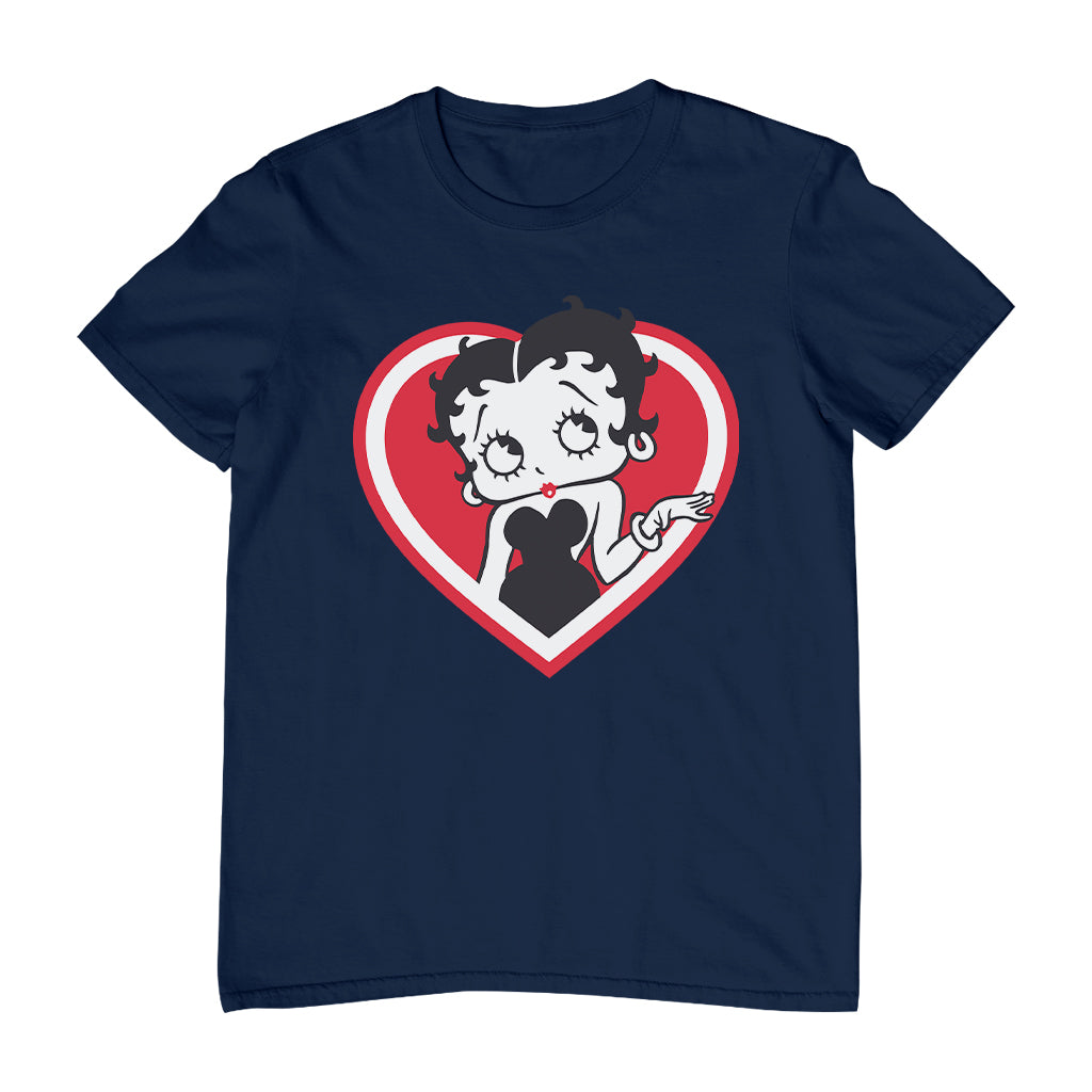 Betty Boop White and Red Heart Cute Thinking Pose Men's T-Shirt