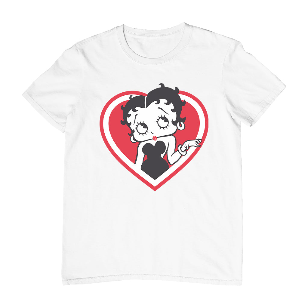 Betty Boop White and Red Heart Cute Thinking Pose Men's T-Shirt
