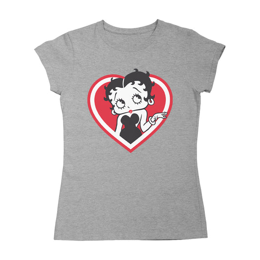 Betty Boop White and Red Heart Cute Thinking Pose Women's T-Shirt