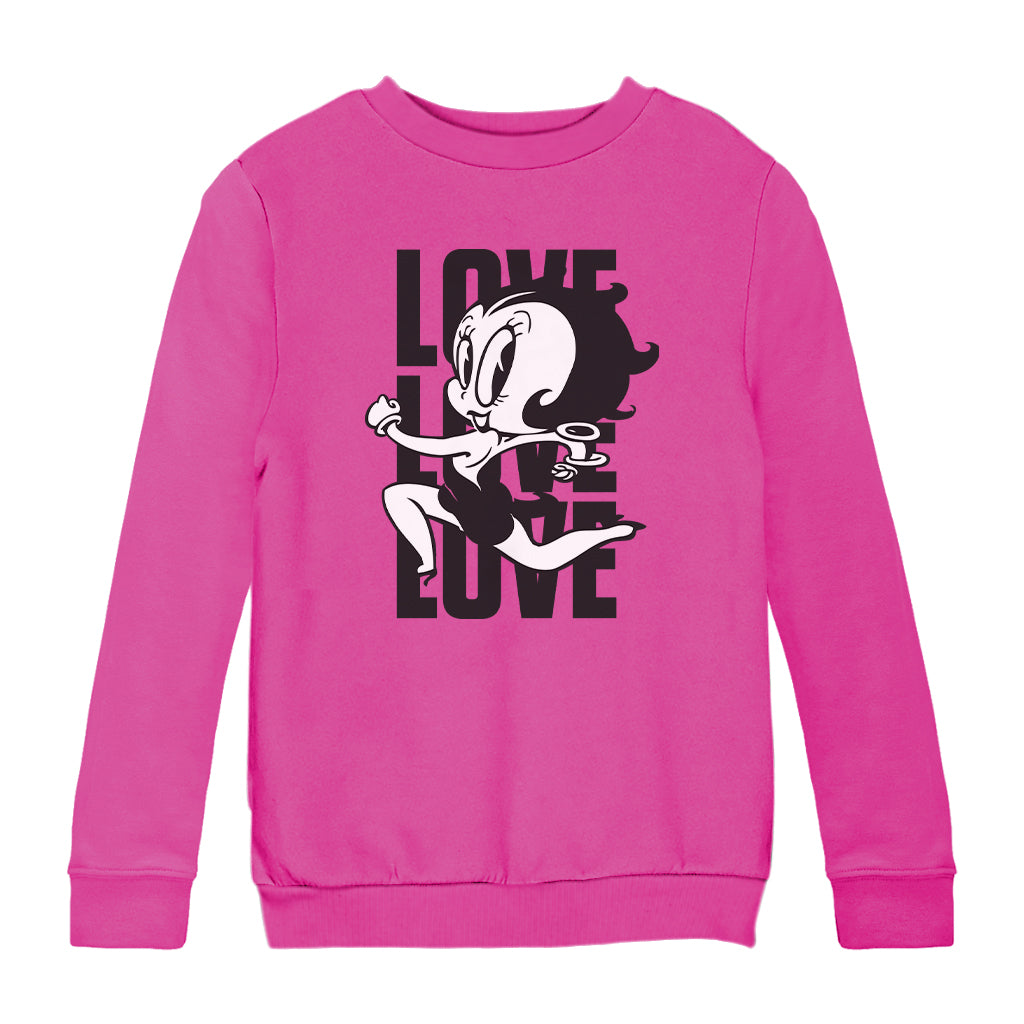 Betty Boop Running Love Love Love Kids Sweatshirt