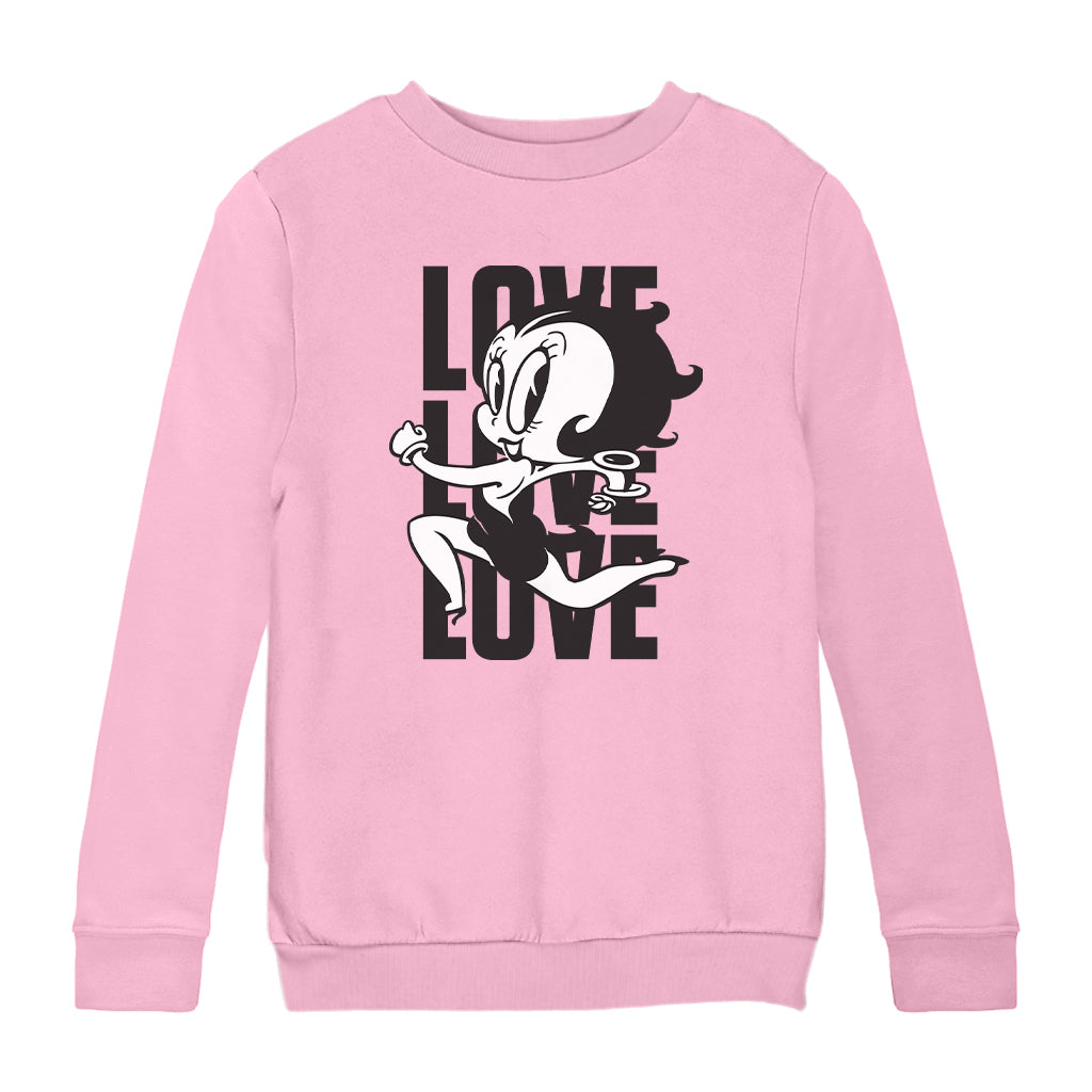 Betty Boop Running Love Love Love Kids Sweatshirt