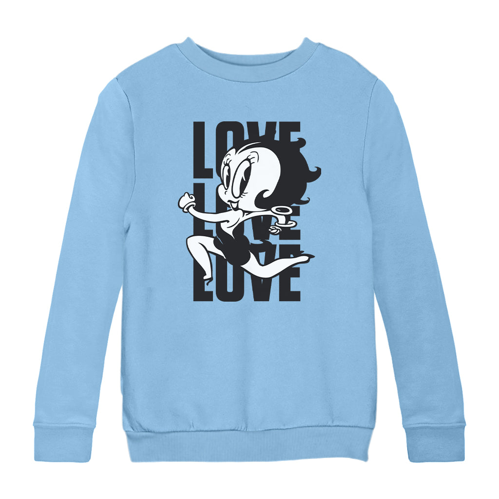 Betty Boop Running Love Love Love Kids Sweatshirt