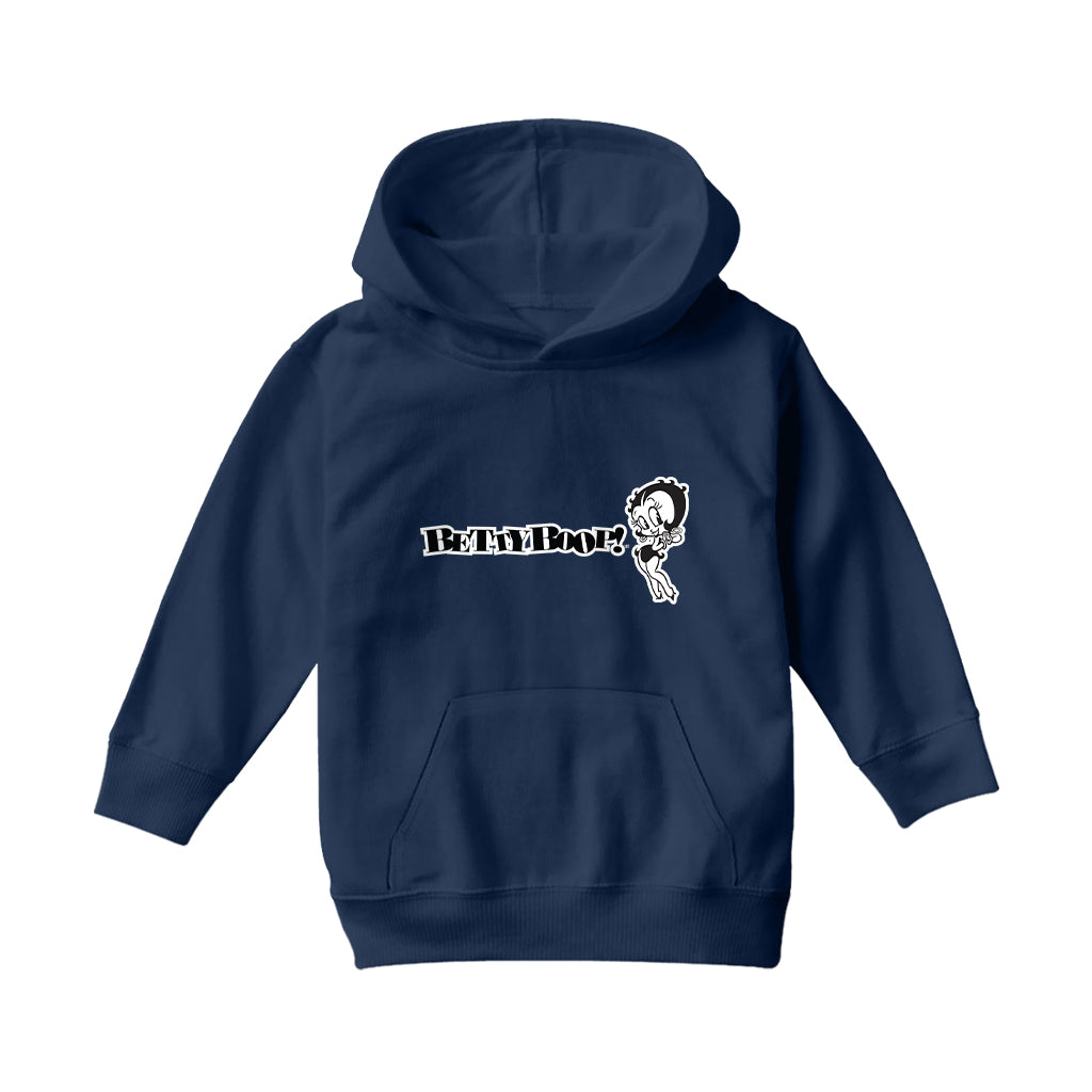 Betty Boop Black And White Text Kids Hooded Sweatshirt