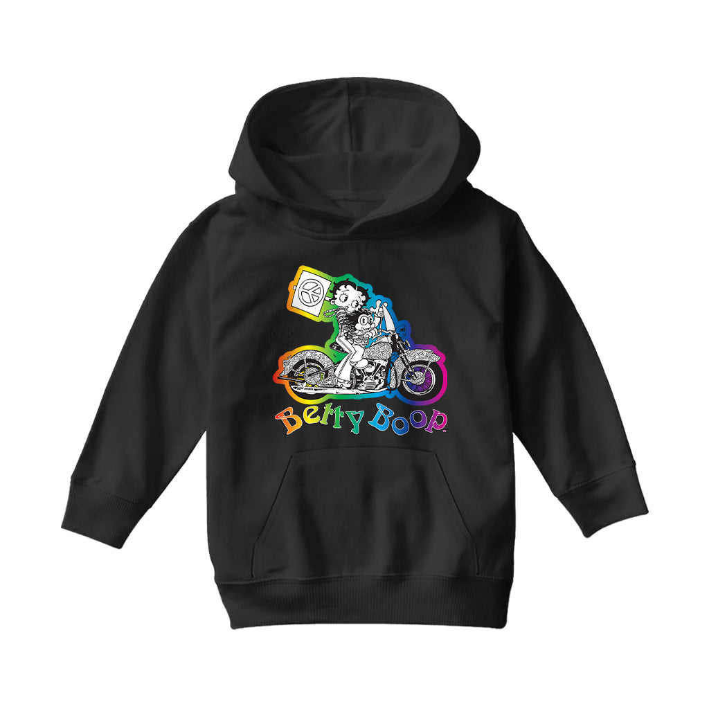 Betty Boop Groovy 70s Motorcycle Kids Hooded Sweatshirt