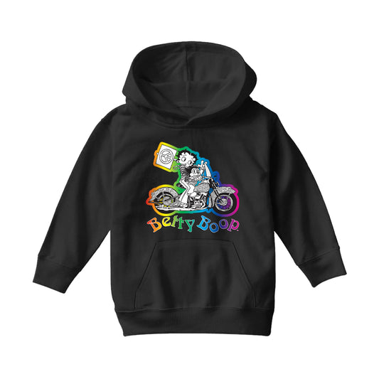 Betty Boop Groovy 70s Motorcycle Kids Hooded Sweatshirt