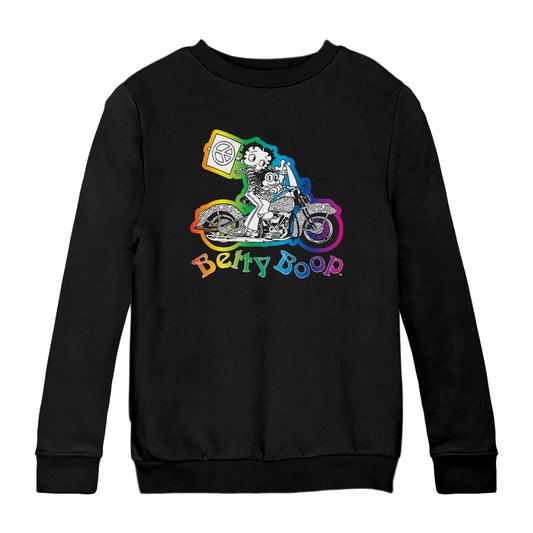 Betty Boop Groovy 70s Motorcycle Kids Sweatshirt