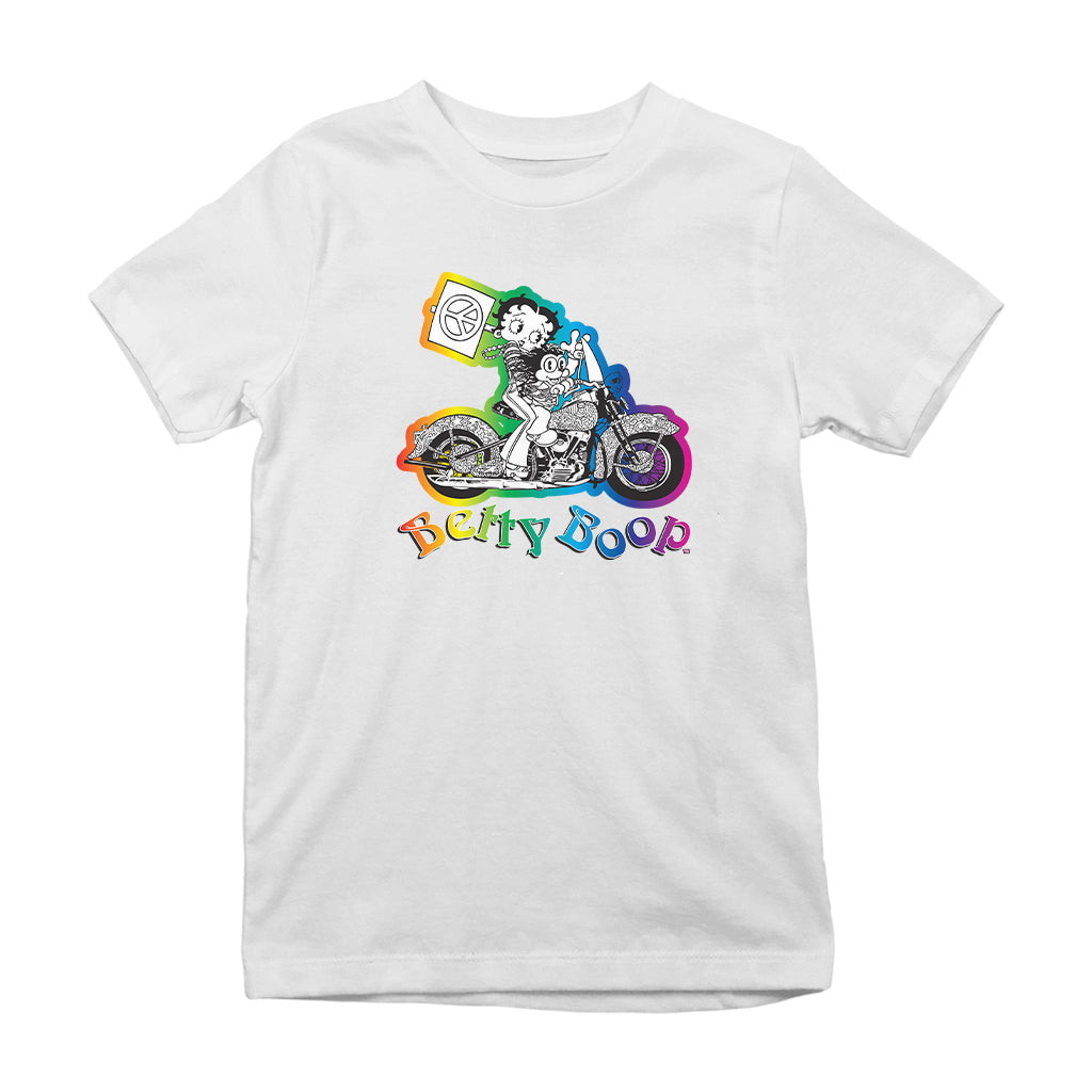 Betty Boop Groovy 70s Motorcycle Kids T-Shirt