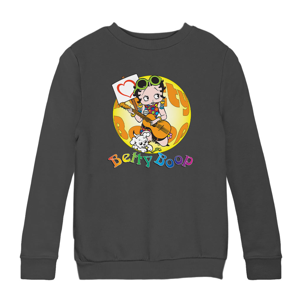 Betty Boop Groovy Guitar 70s Kids Sweatshirt