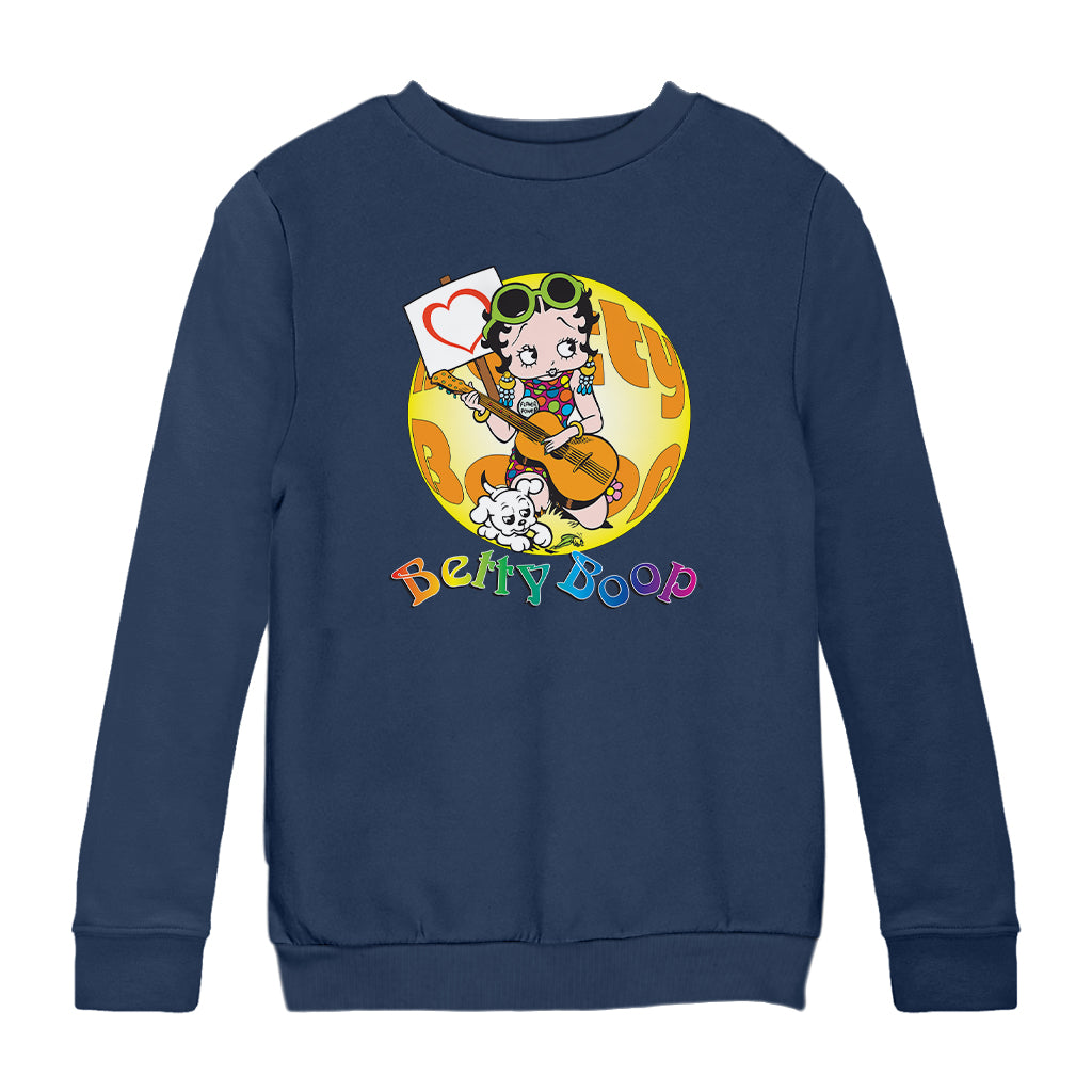 Betty Boop Groovy Guitar 70s Kids Sweatshirt