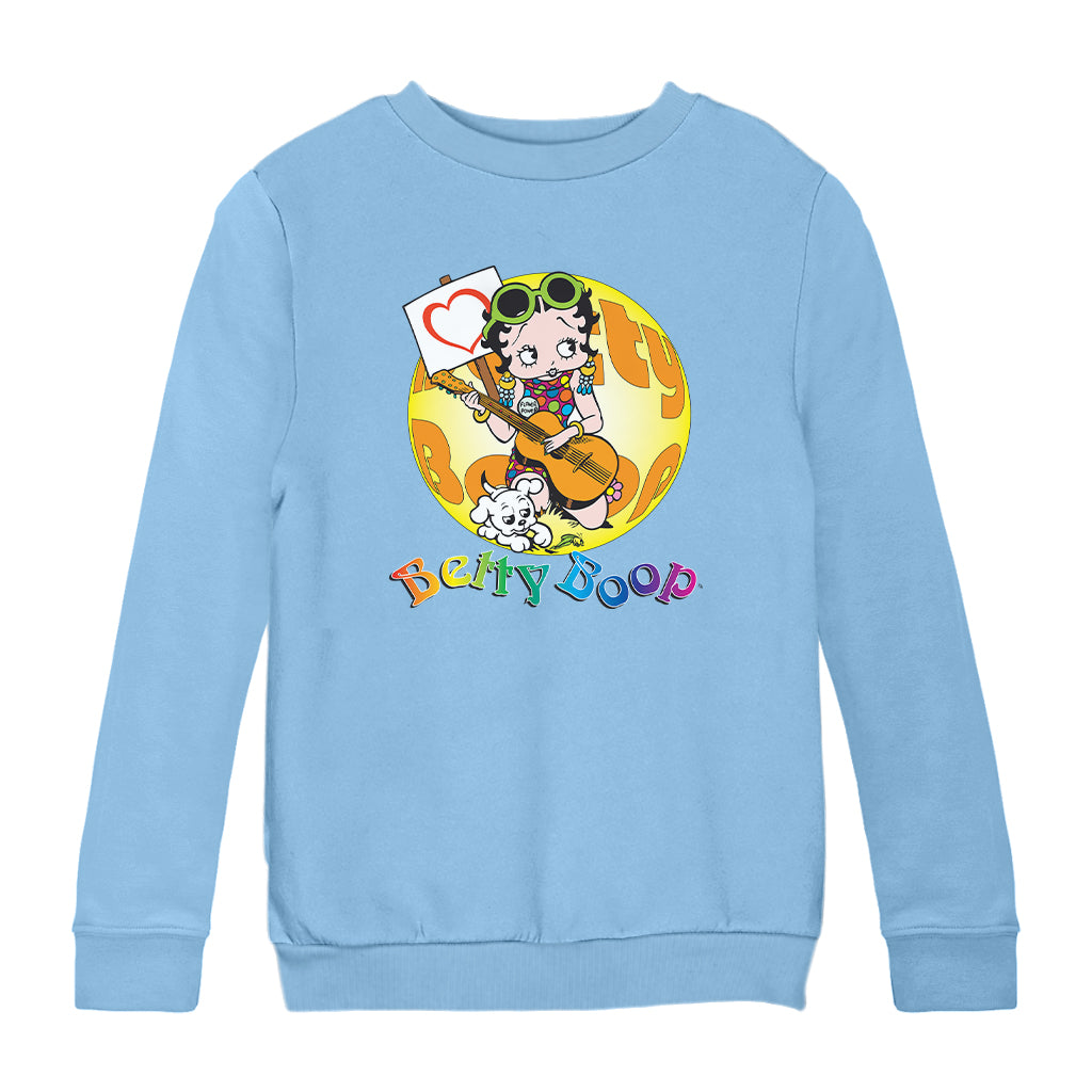Betty Boop Groovy Guitar 70s Kids Sweatshirt