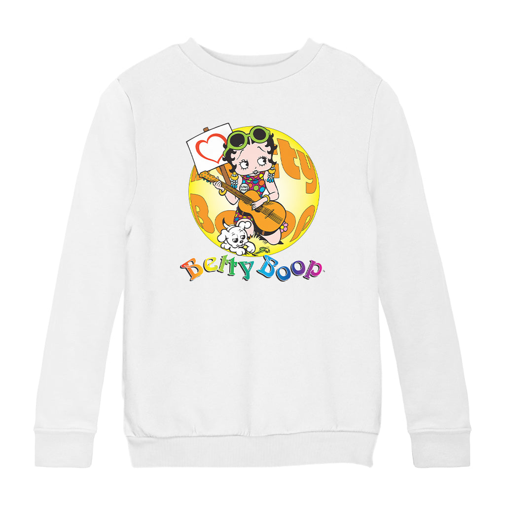 Betty Boop Groovy Guitar 70s Kids Sweatshirt