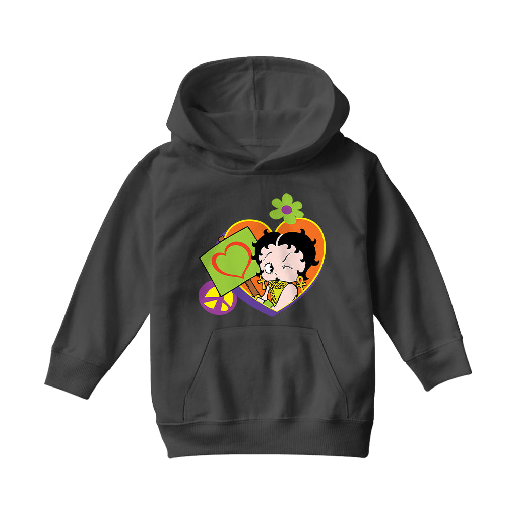 Betty Boop Hippy Heart Sign Kids Hooded Sweatshirt