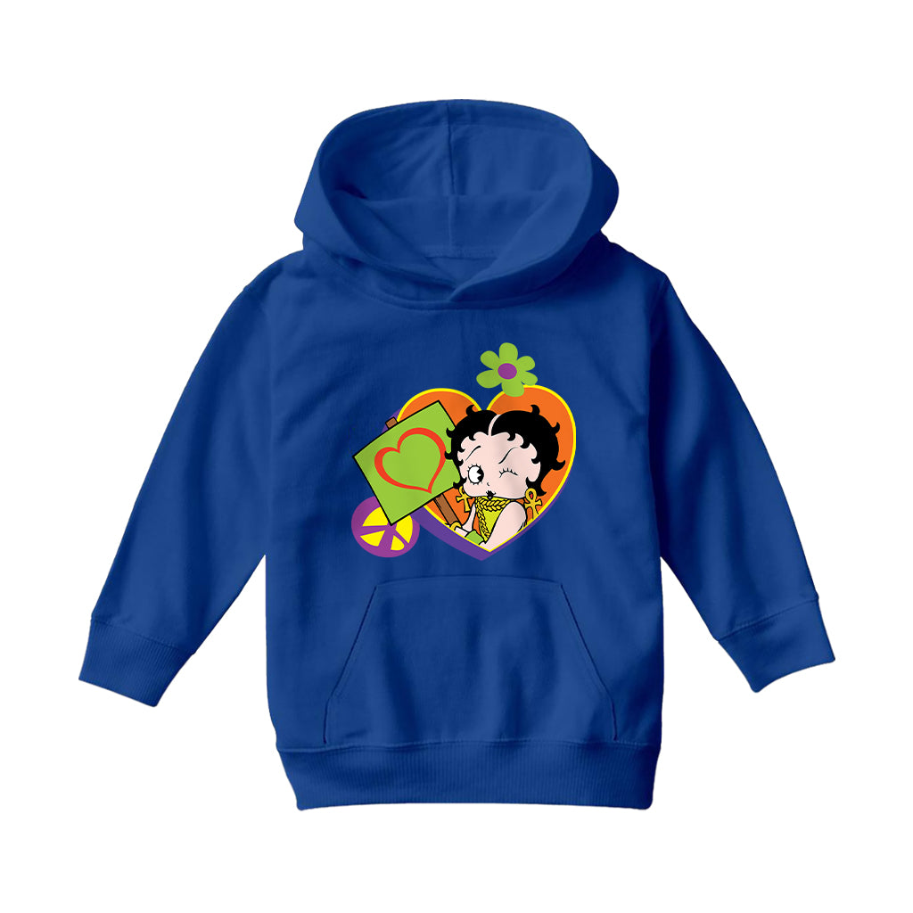 Betty Boop Hippy Heart Sign Kids Hooded Sweatshirt