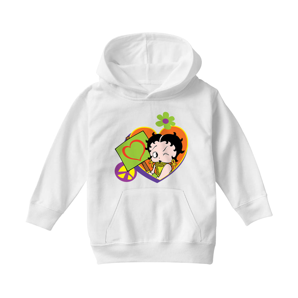 Betty Boop Hippy Heart Sign Kids Hooded Sweatshirt
