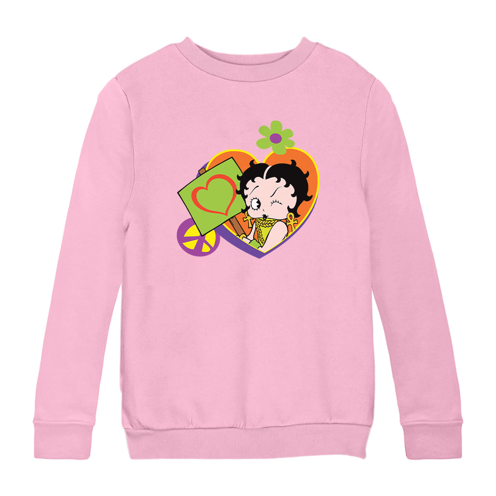 Betty Boop Hippy Heart Sign Kids Sweatshirt
