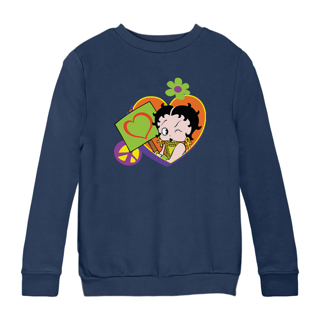 Betty Boop Hippy Heart Sign Kids Sweatshirt