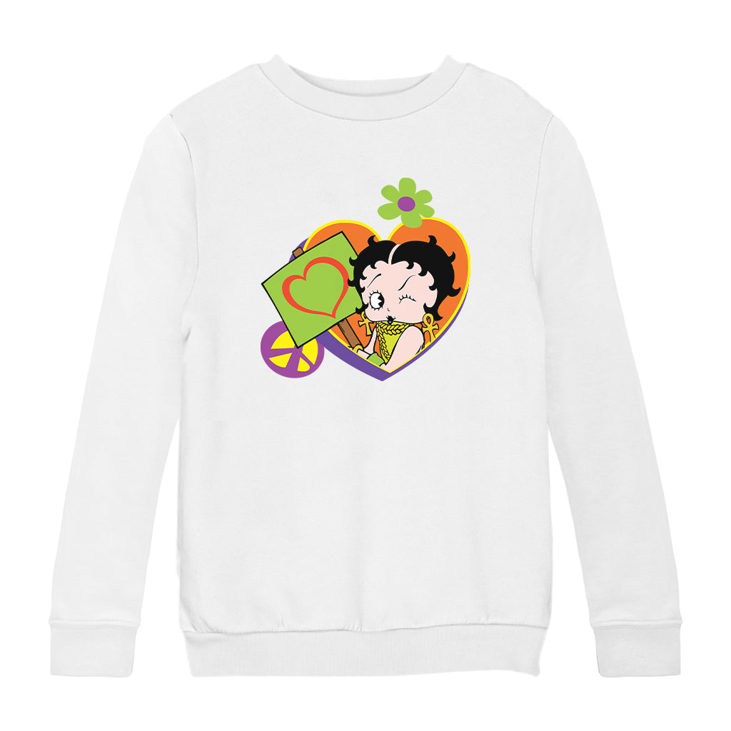 Betty Boop Hippy Heart Sign Kids Sweatshirt