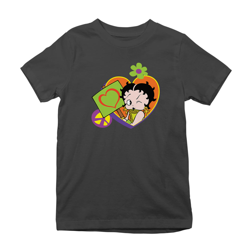 Betty Boop Hippy Heart Sign Kids T-Shirt