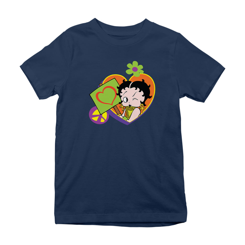 Betty Boop Hippy Heart Sign Kids T-Shirt