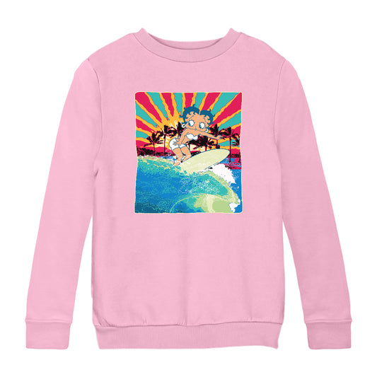 Betty Boop Surfer Betty Riding Wave Kids Sweatshirt