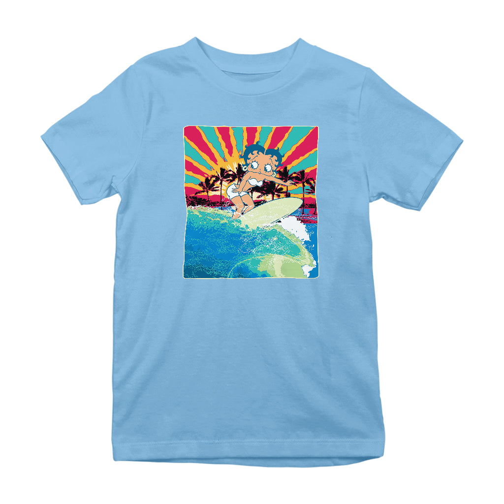 Betty Boop Surfer Betty Riding Wave Kids T-Shirt