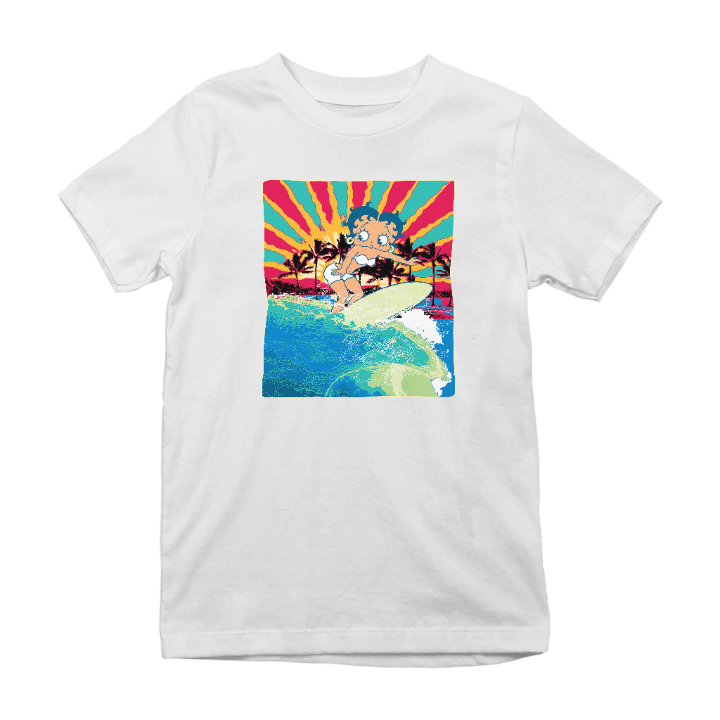 Betty Boop Surfer Betty Riding Wave Kids T-Shirt