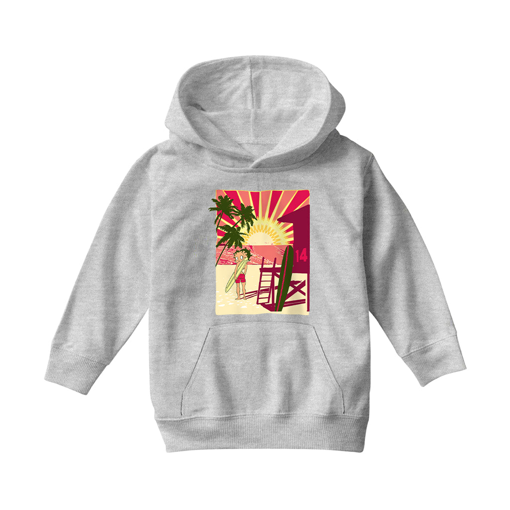 Betty Boop Sunset Beach Surfer Kids Hooded Sweatshirt