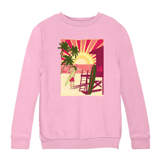 Betty Boop Sunset Beach Surfer Kids Sweatshirt