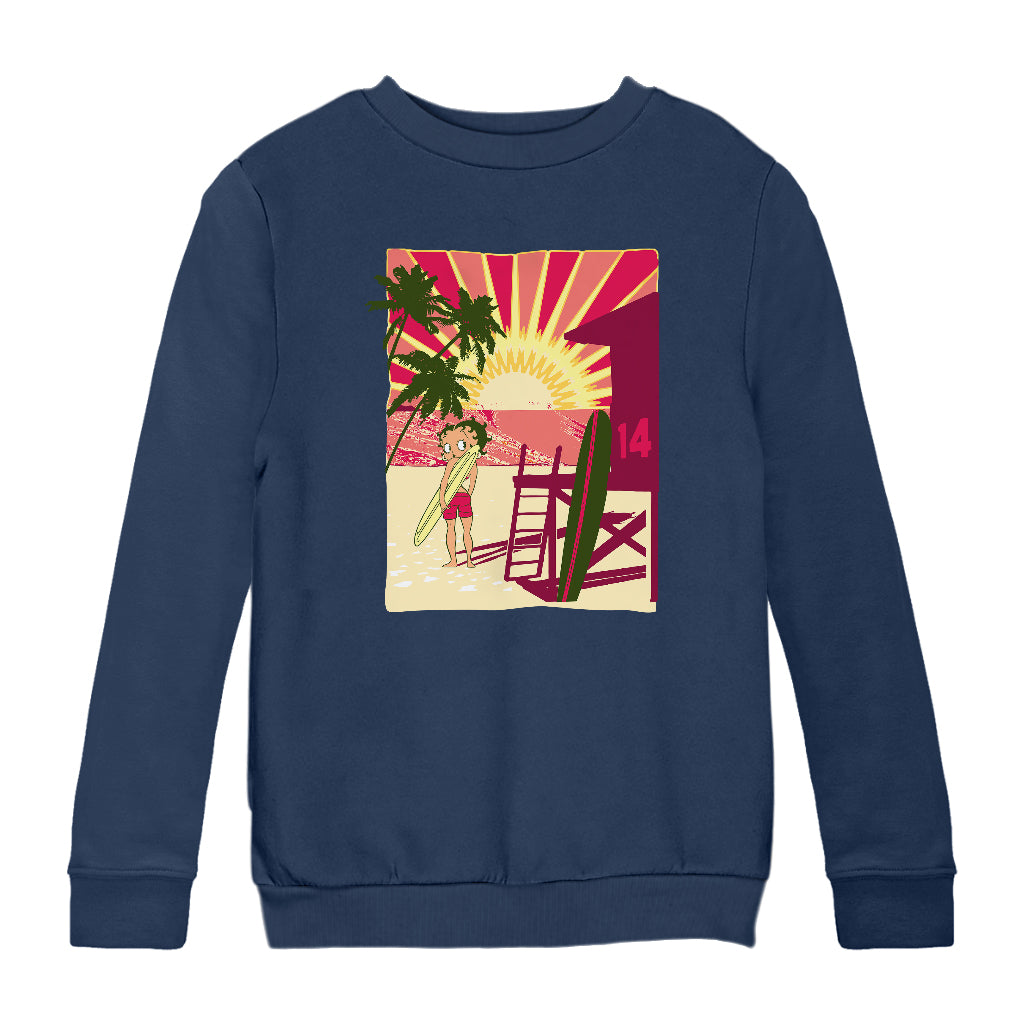 Betty Boop Sunset Beach Surfer Kids Sweatshirt