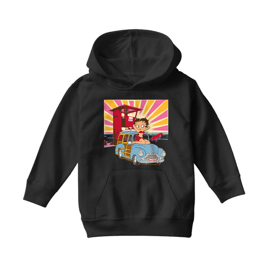 Betty Boop Beach Pin Up Surf Car Kids Hooded Sweatshirt