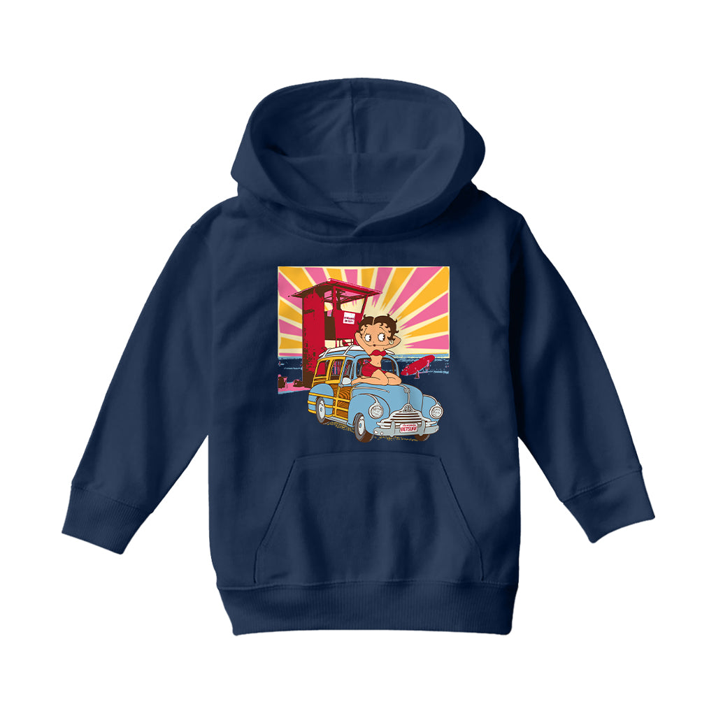 Betty Boop Beach Pin Up Surf Car Kids Hooded Sweatshirt