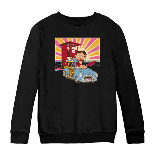 Betty Boop Beach Pin Up Surf Car Kids Sweatshirt