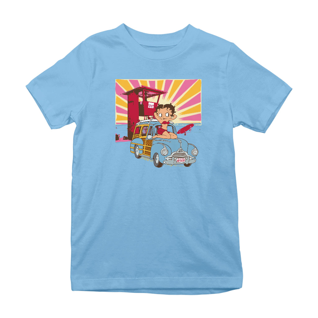 Betty Boop Beach Pin Up Surf Car Kids T-Shirt