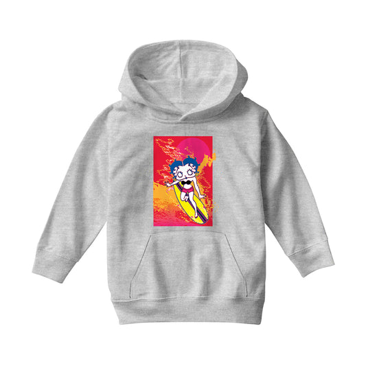 Betty Boop Surfing Sunset Wave Art Kids Hooded Sweatshirt